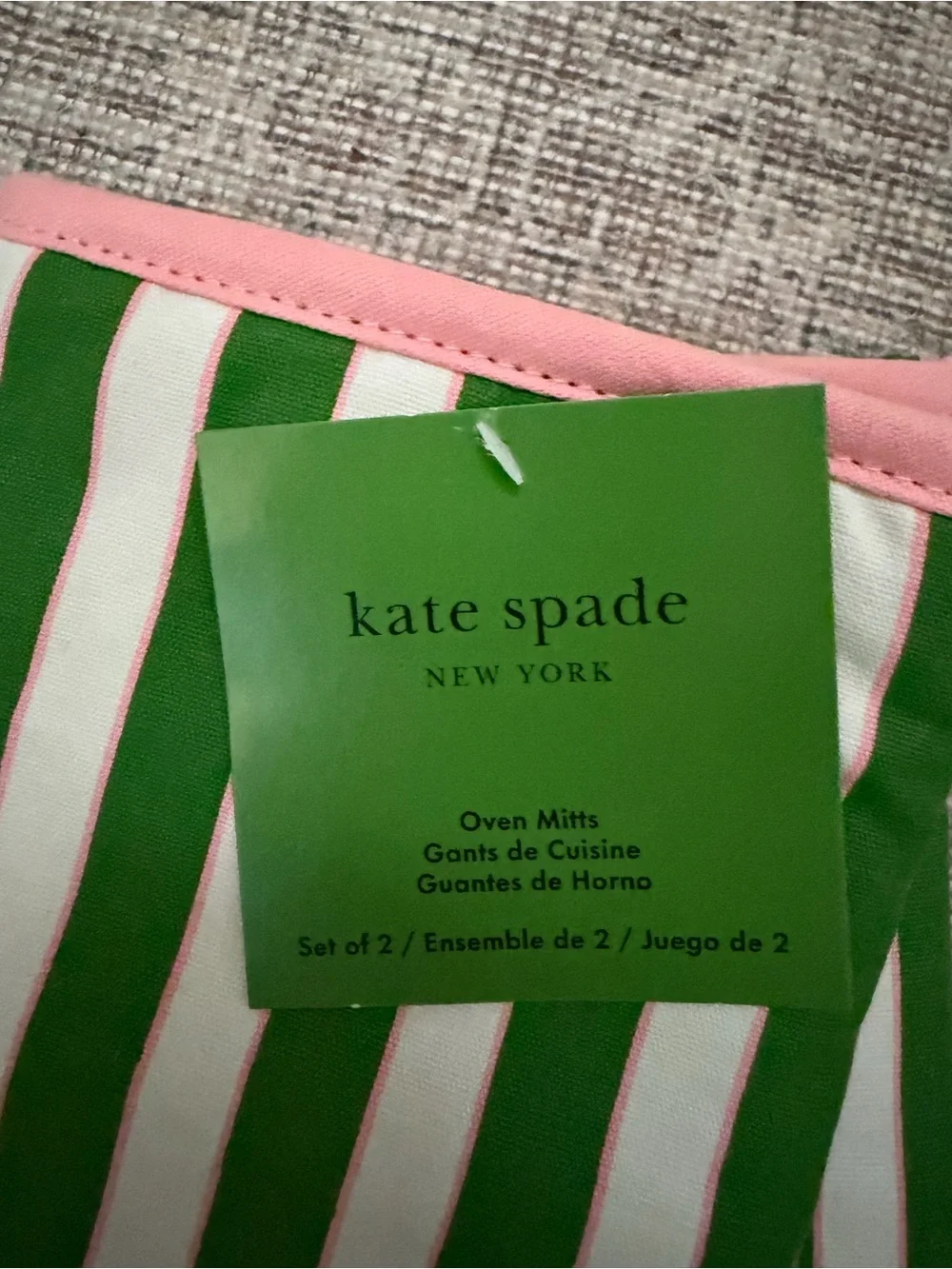 kate spade Green, White & Pink Striped Oven Mitts